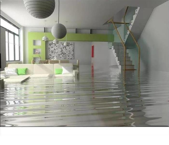 living room flooded with water